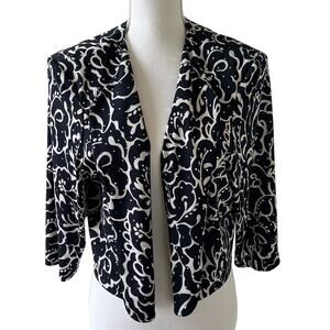 CJ Banks Jacket Cardigan Size 16W Black White Silver Stretch Topper Dressy Crop